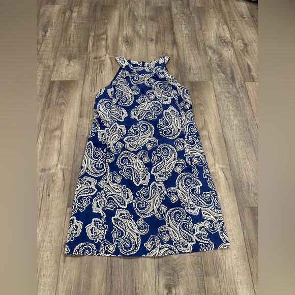 Ann Taylor Loft Blue Paisley Sleeveless Dress Lined Size 10 Casual Office - Picture 1 of 7